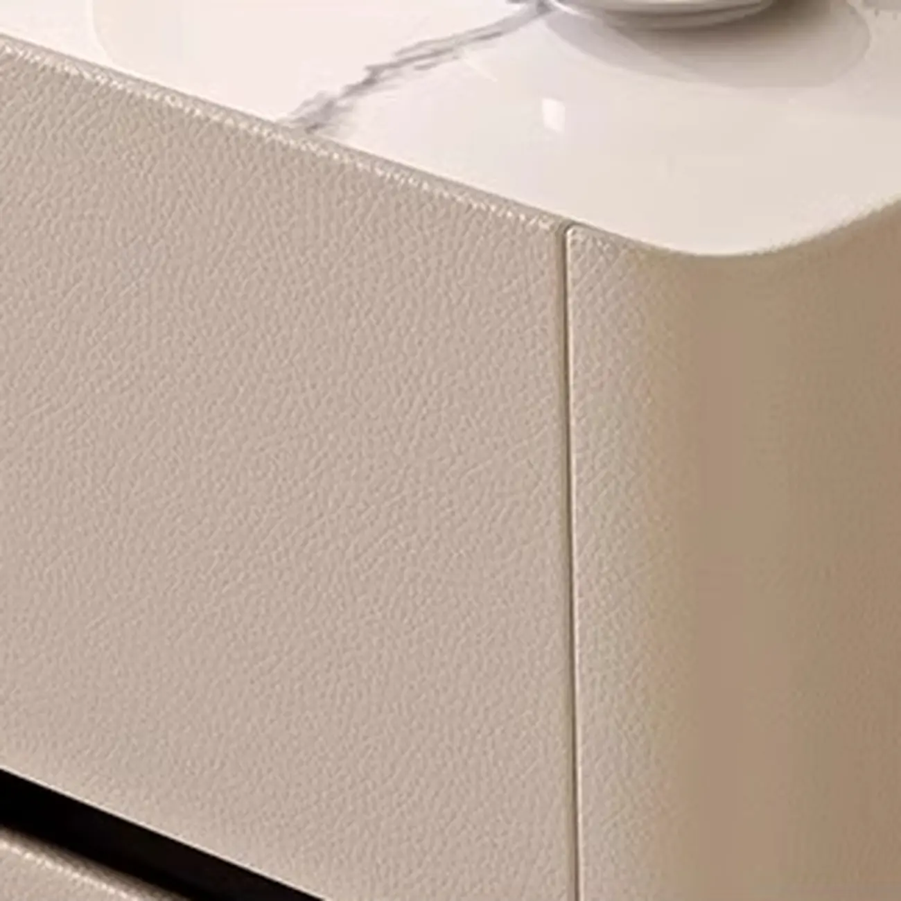 Elegant Rectangular End Table Marble Top and Leather Body