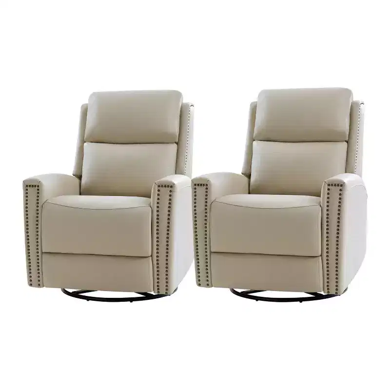 Set of 2 Hilario 30.31 Wide Genuine Leather Swivel Rocker Recliner| ART OF LIVING DESIGNS