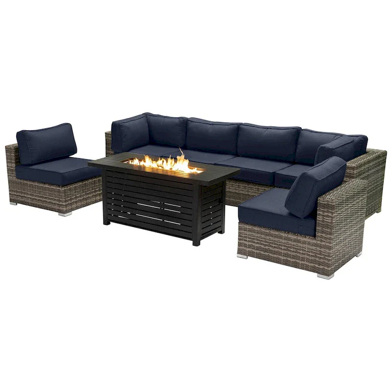 LSI 6 Person Seating Group With Metal Firepit And Sunbrella Cushions