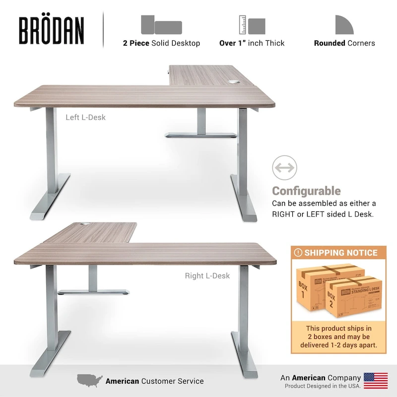 BRODAN Electric Standing Desk, Adjustable Height Office Desk, L Shape