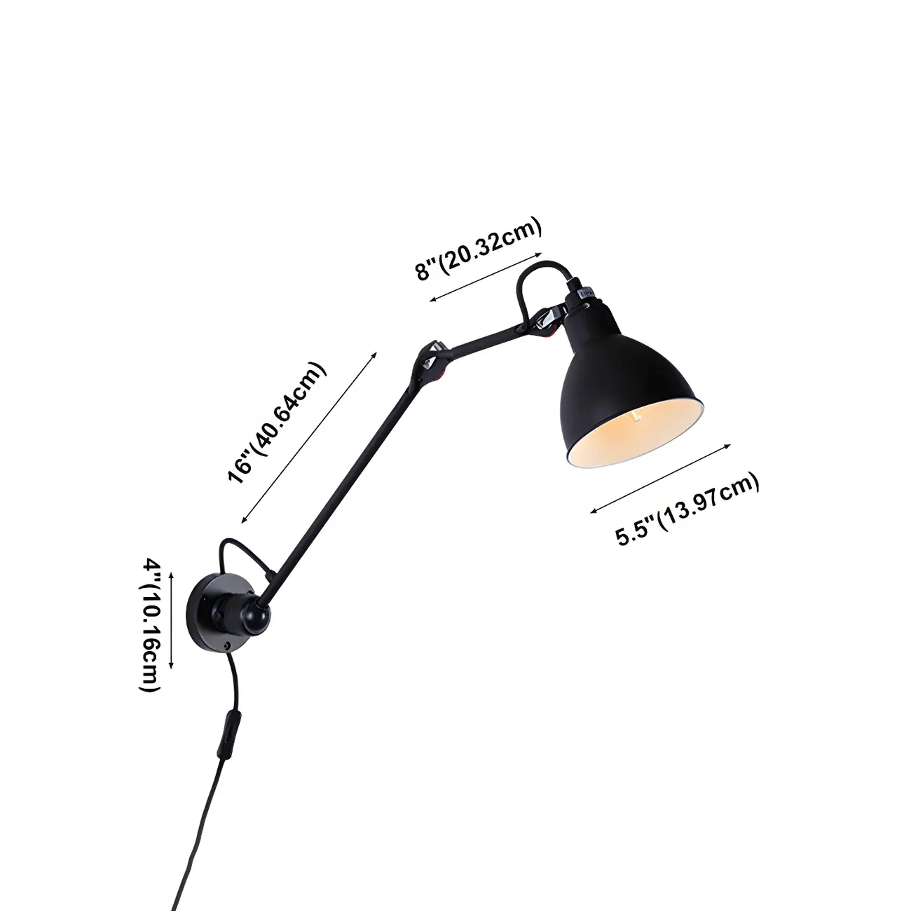 White Inner Shade Black Metal Swing Arm Wall Light