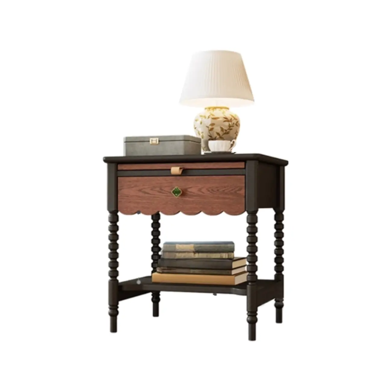 Vintage Distressed Wood Nightstand with Drawer & Shelves