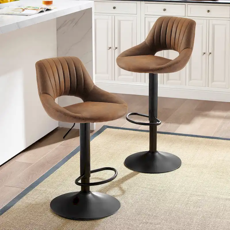Modern Adjustable 360 Swivel Barstool with Retro Faux Leather