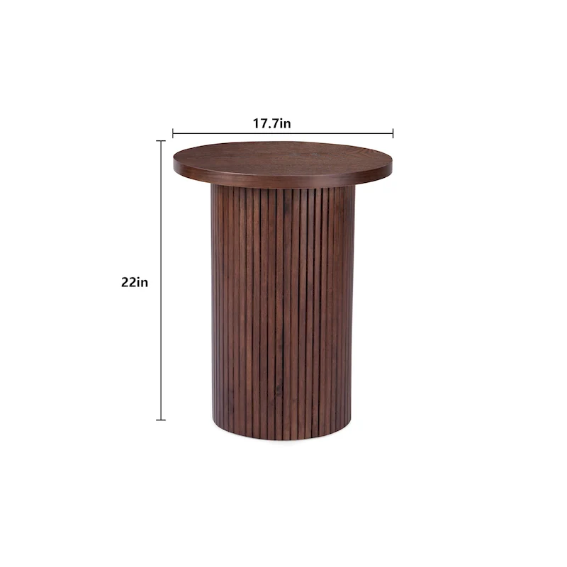 Round Wood End Table Fluted Pedestal Side Table