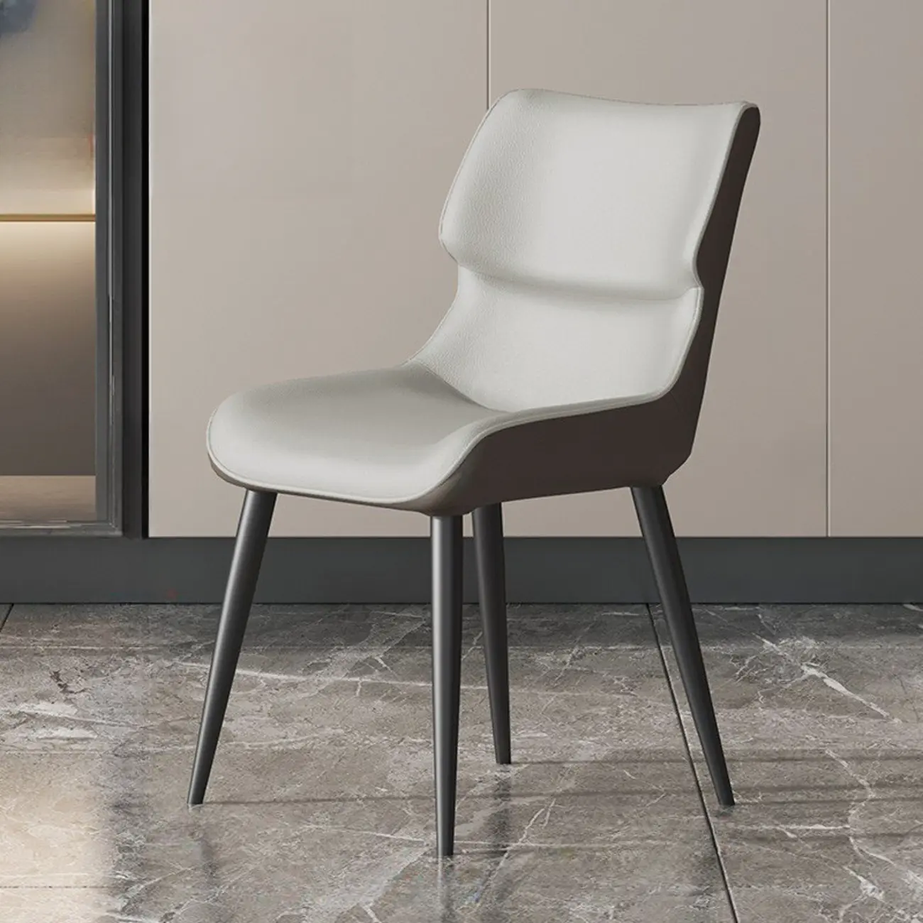 Modern Faux Leather Upholstery Dining Chair with Metal Legs