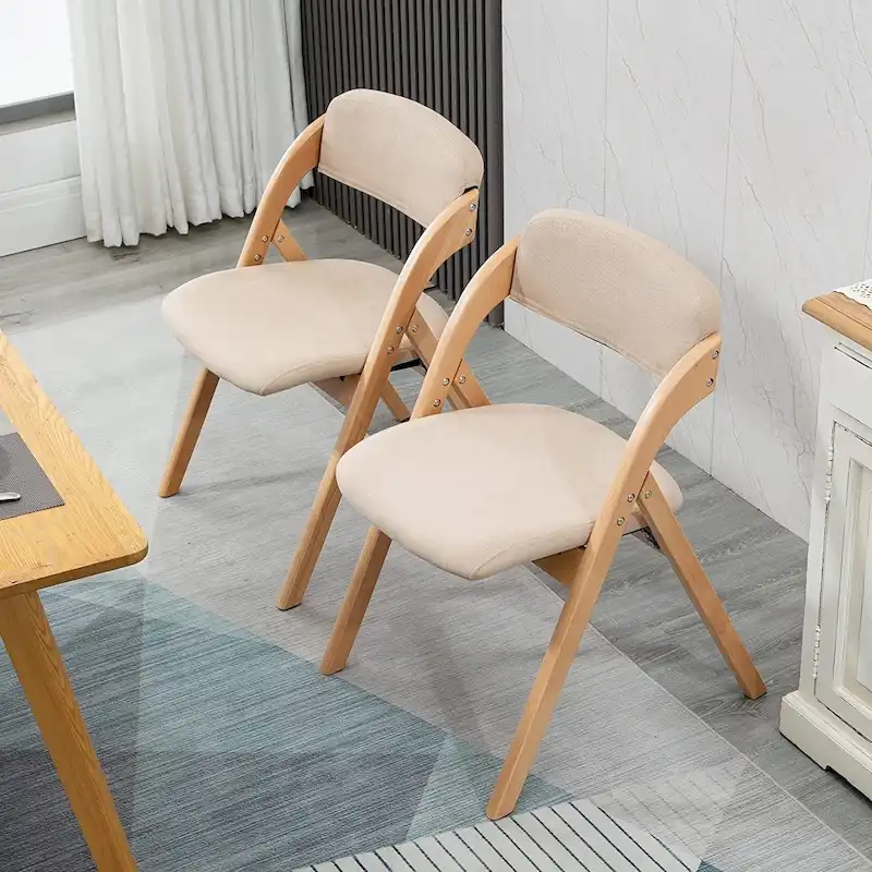 Wooden Stackable Dining Folding Chairs with Padded Seats(Set of 2)