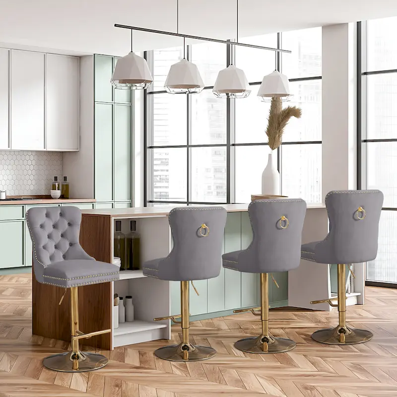 Modern Upholstered Adjusatble Thick Swivel Counter Barstools