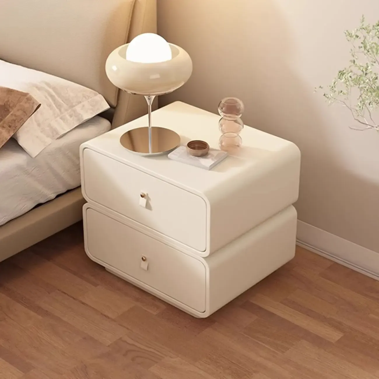 Modern Faux Leather 2-Drawer Nightstand