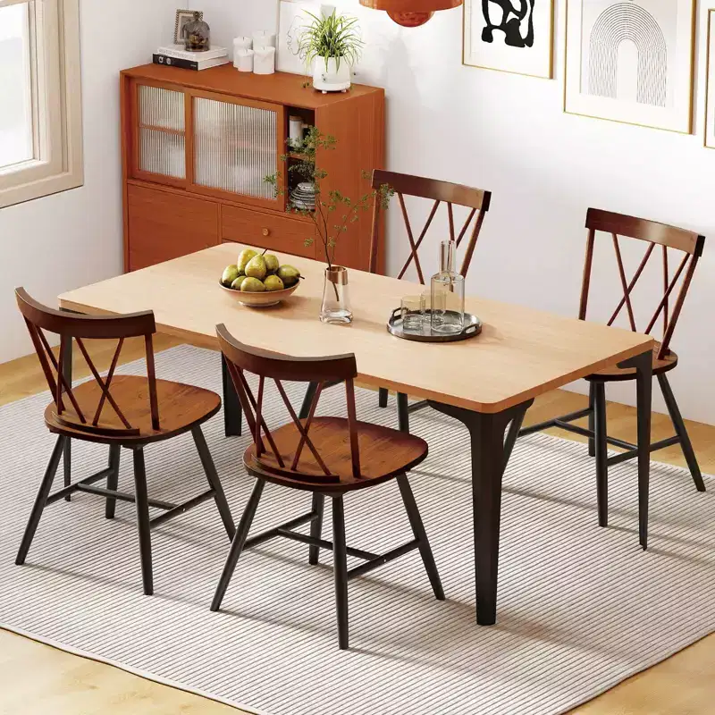Costway Dining Chairs Set of 2/4 Farmhouse Kitchen Chair with Rubber Wood Frame,