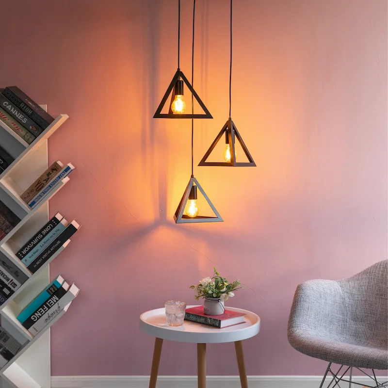 Modern 3 Bulb Triangle Shapes Ceiling Hanging Light Fixture, Black Decorative Chandelier