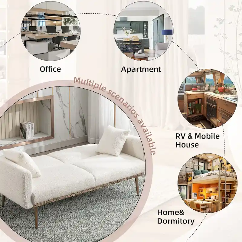 Teddy Fabric Upholstered Tufted Loveseats Sleeper Sofa With Rose Golden Legs