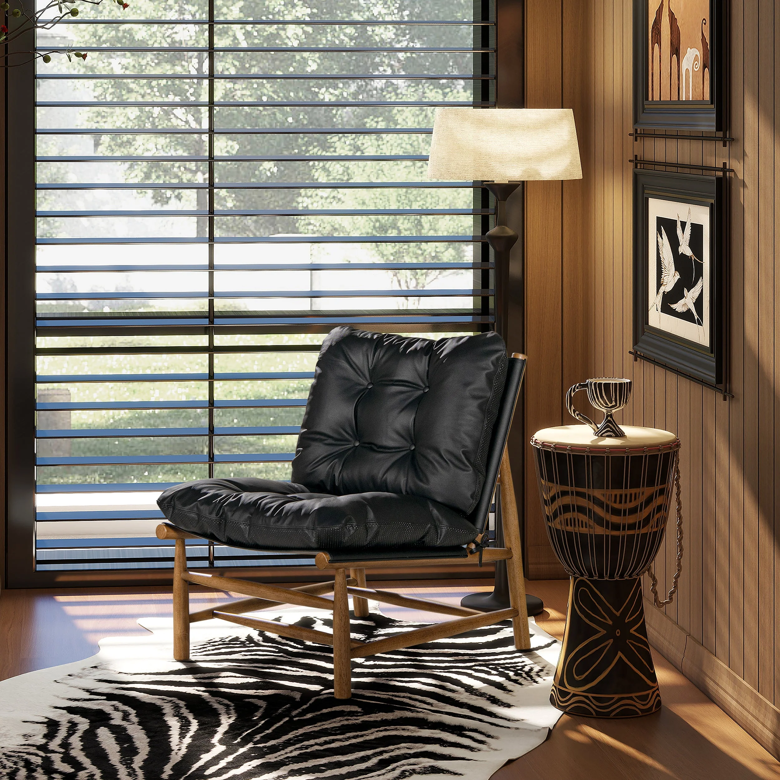 Oxford 26.5' Noir Black Leather Mid-Century Modern Accent Chair