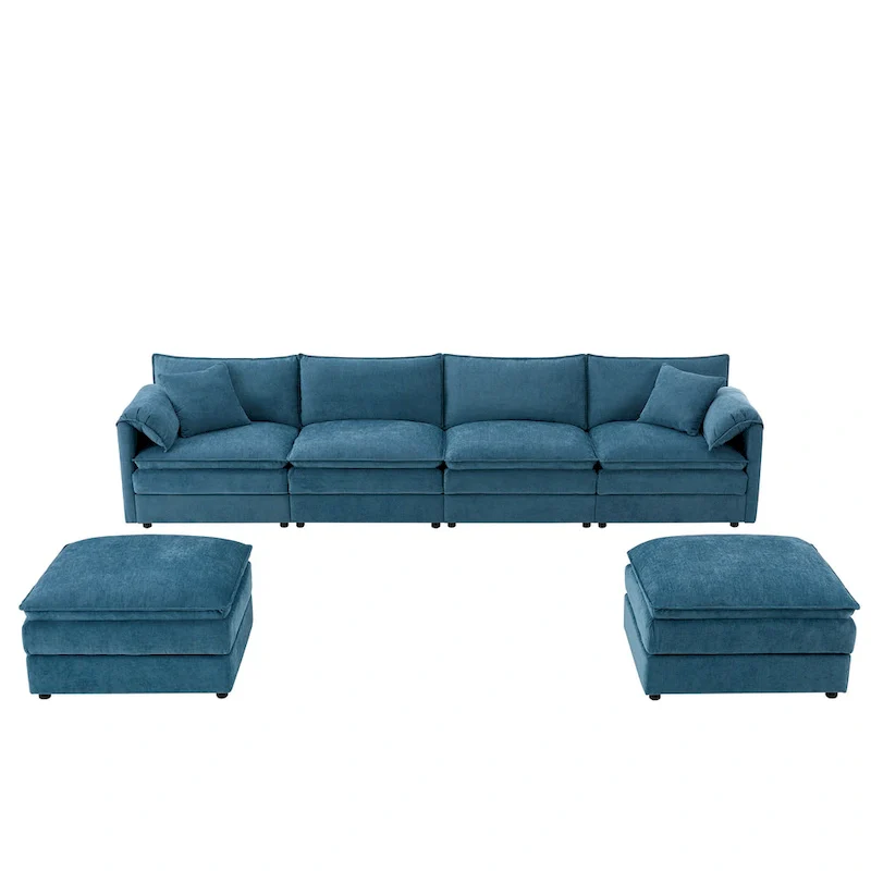 136 U-Shaped Chenille Cloud Sectional Sofa with Dual Ottomans