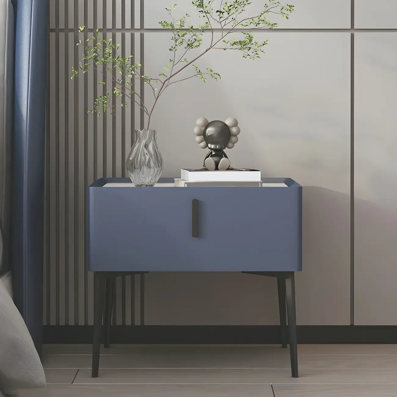 Trendy Narrow Cubic Wooden Nightstand with Legs