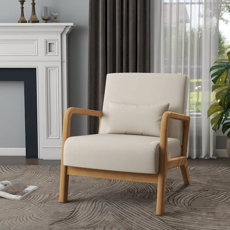 Mid Century Modern Upholstered Accent Chair with Pillow