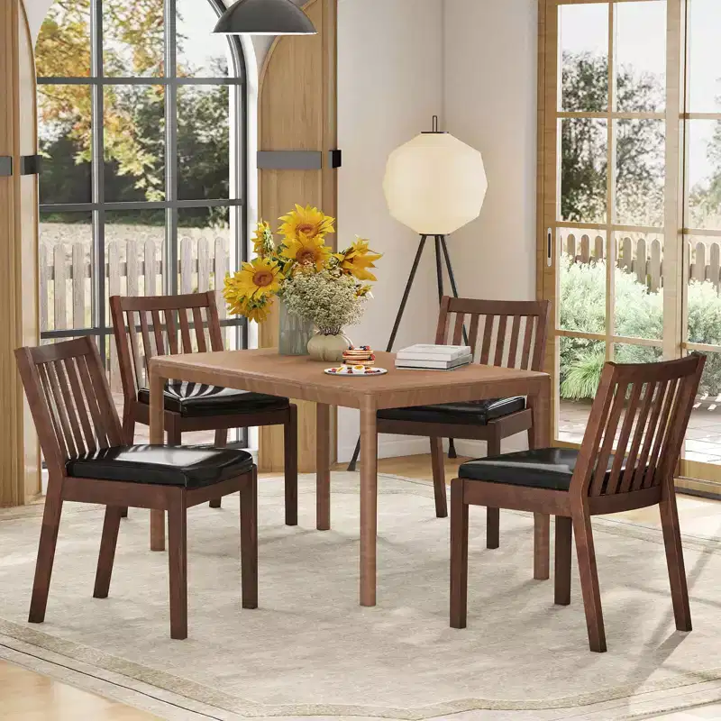 PU Leather Upholstered Dining Chairs, Armless, Espresso, Rubberwood Frame, 400 lbs Capacity