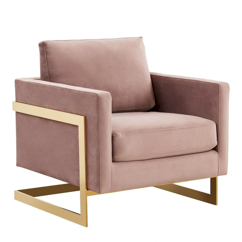 LeisureMod Lincoln Mid-Century Velvet Accent Arm Chair With Gold Frame - 34