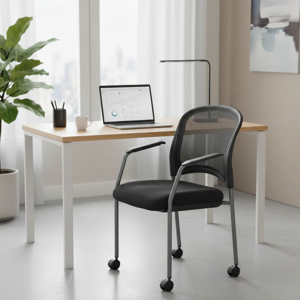 Rolling Visitor's Chair with Breathable Back - Black