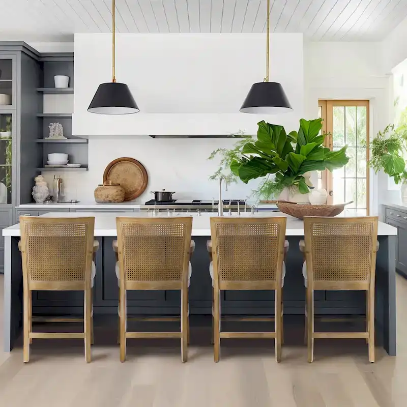 Madison Park Blaine Cream/Reclaimed Natural Cane Back Counter Stool