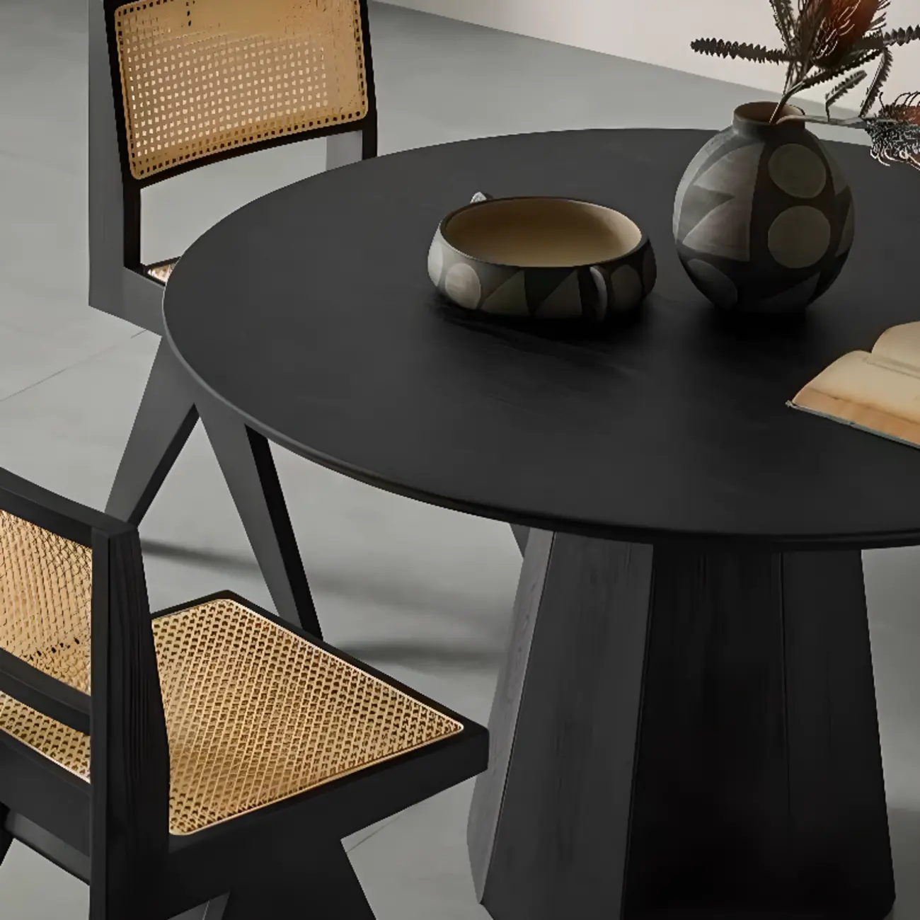 Modern Black Wood Round Dining Table
