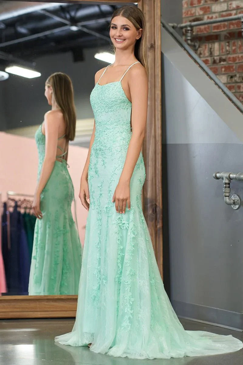 Mermaid Spaghetti Straps Lace Prom Dress