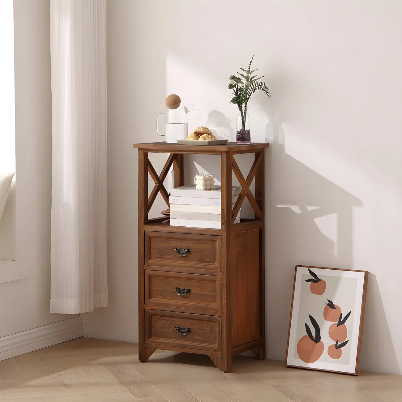 Industrial Rectangular Brown Wooden Drawer Cabinet