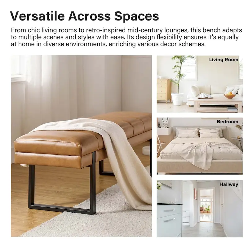 Laurens Modern 52.5 Channel Tufted Bench with Mental Legs by HULALA HOME