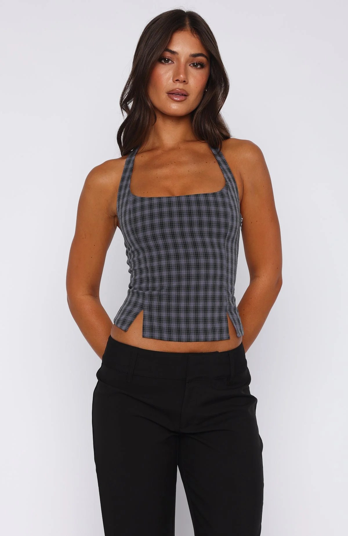 Don't Wanna Wait Halter Top Midnight Tartan