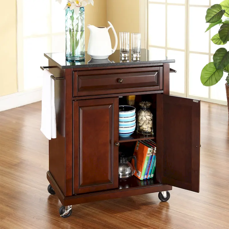 Crosley Compact Solid Black Granite Top Portable Kitchen Cart/ Island in Vintage Mahogany Finish - 18d x 31w x 35.5h