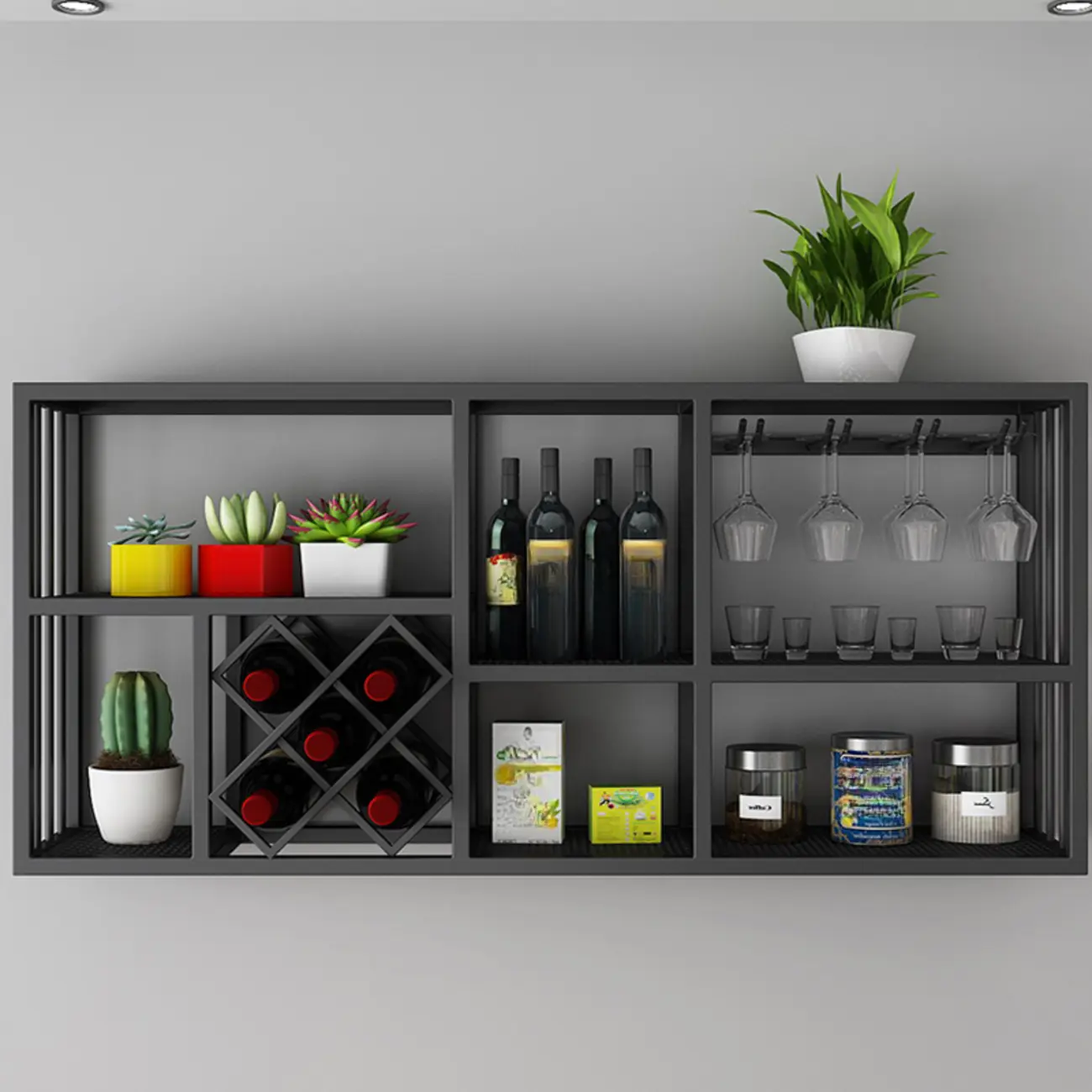 Lavish Metal Wall Hanging Open Wine Bottle and Wine Glass Holder