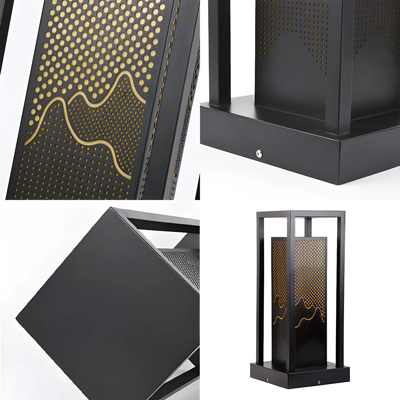 Black Metal Grid Wired Rectangle Post Cap Light