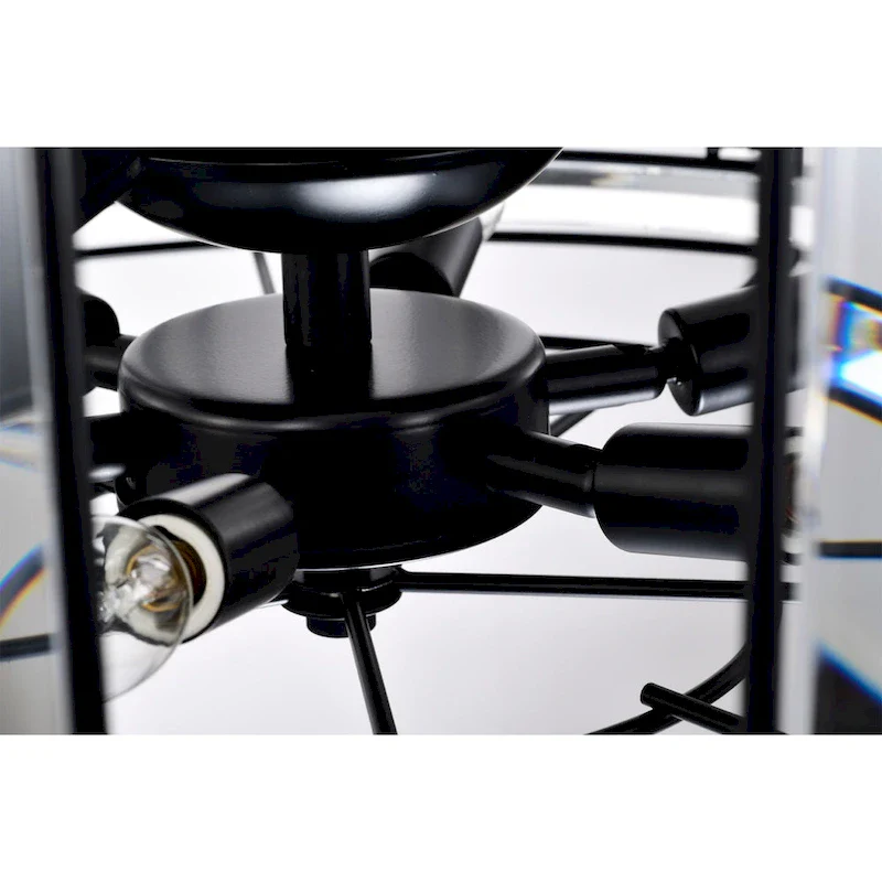 Livia 25 Inch Elegant and Glam Style Matte Black Finish Crystal Lighted Ceiling Fandelier with Remote