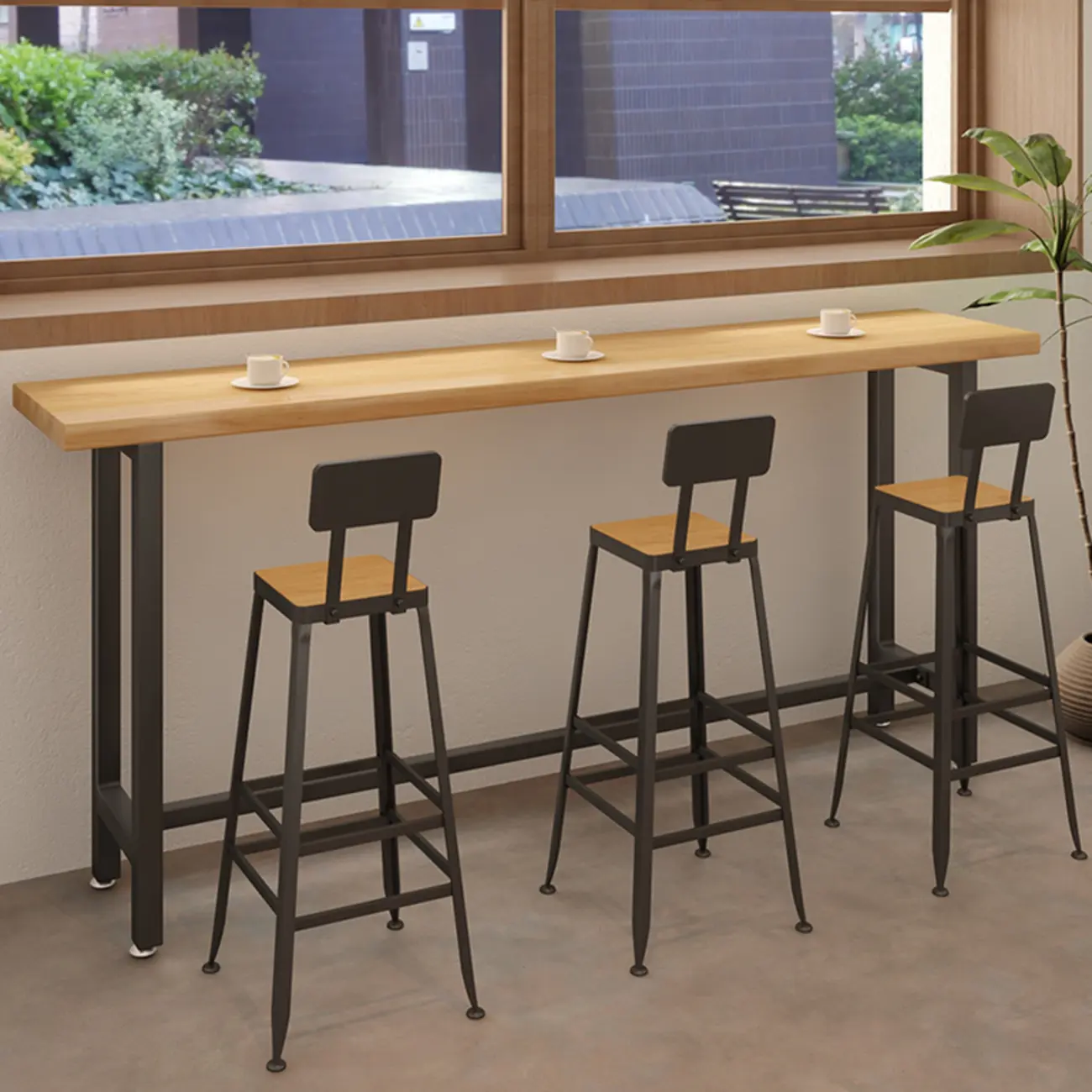Footrest Natural Wooden Fixed Top Bar Tables