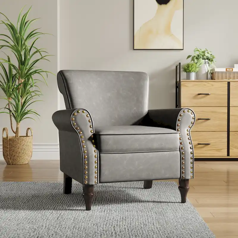 Faux Leather Accent Armchair with Nailhead Trim
