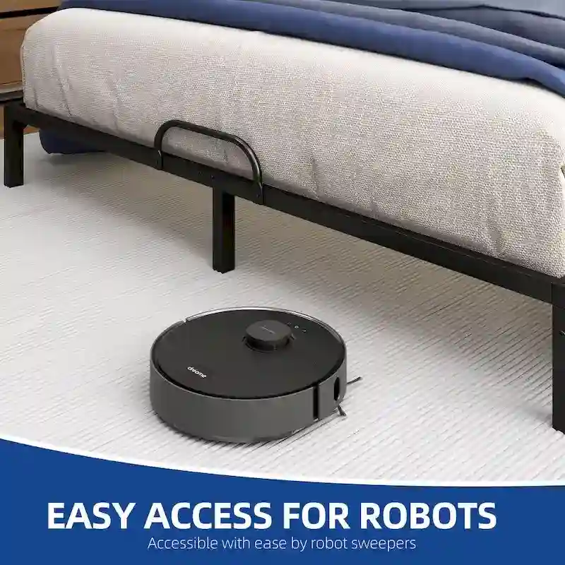 Moasis Metal Bed Frame Folding Upholstered Bed Frame with Faux Leather Headboard Two Pillows