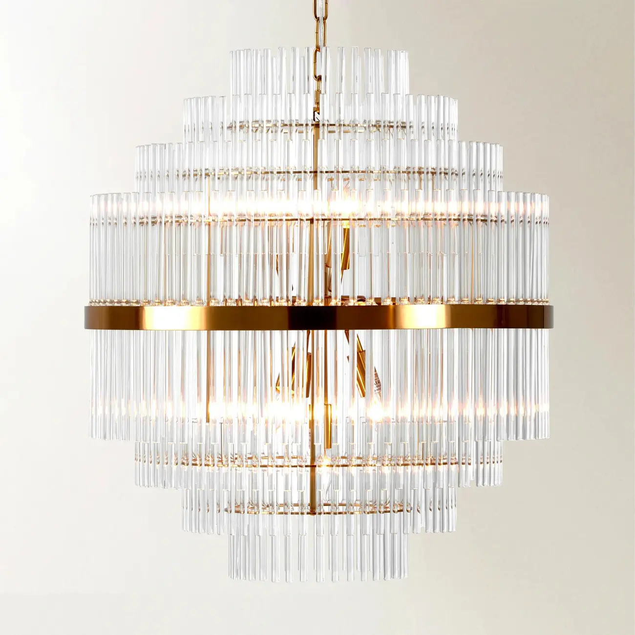 Modern Clear Glass Chandelier with Gold Finish