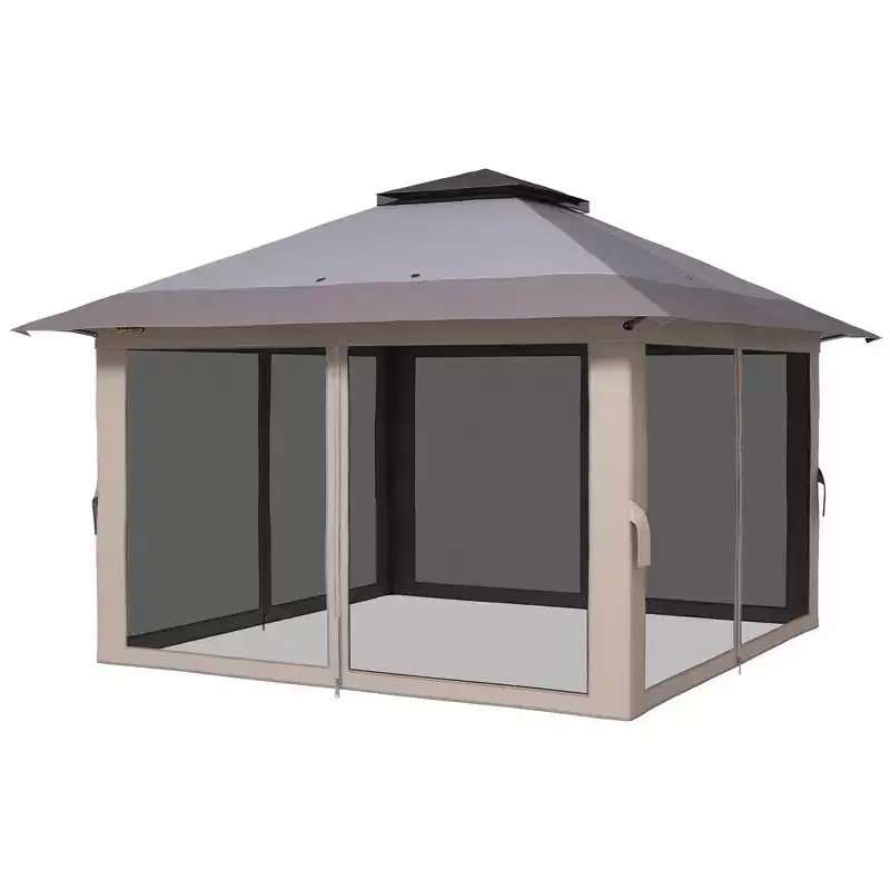 Outsunny 13' x 13' Pop Up Canopy, Gazebo Tent with Netting, Weight Bags, Adjustable Height & Wheeled Carry Bag