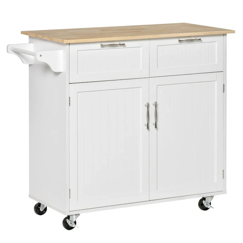 41 Modern Rolling Kitchen Island on Wheels with Rubberwood Top