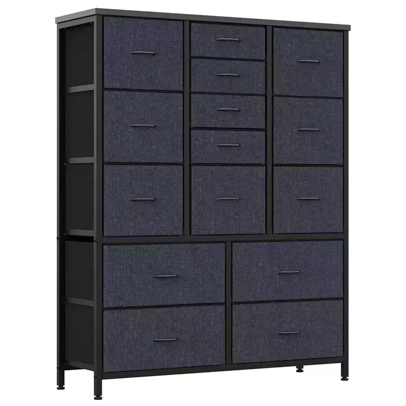 15 Drawers Dresser for Bedroom, Tall Dresser & Chests of Drawers, Space-Saving Fabric Storage Dressers for Closet, Hallway, Living Room, Grey