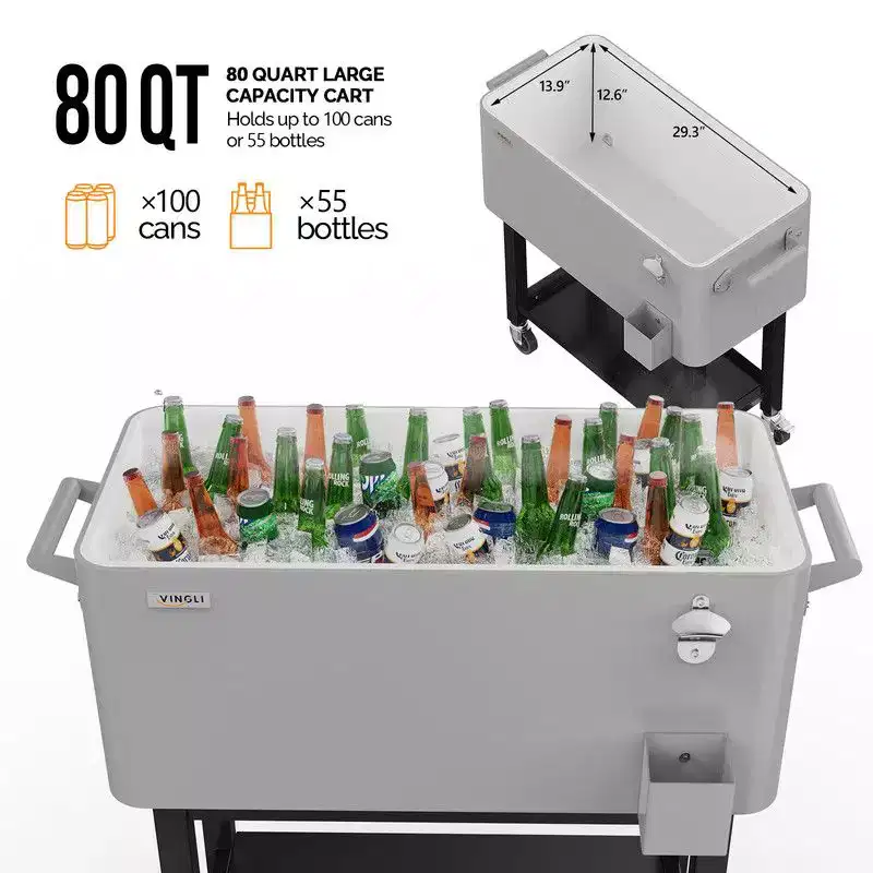 Karl Home Silver Gray 80 Qt. Double-Tray Rolling Cooler