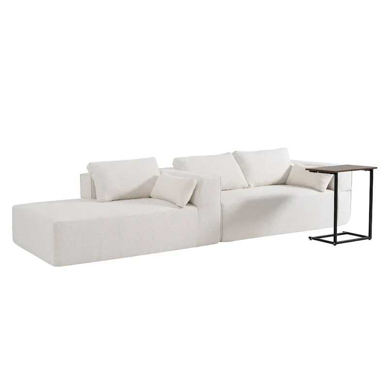 112 Boucle Modular Sectional Sofa with Free Side Table, Wide Seat Design and No Assembly Required