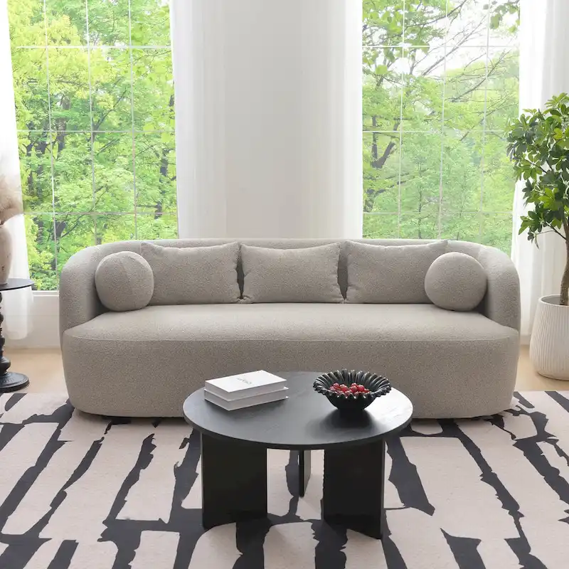 KINWELL Sherpa Boucle Upholstered 3-Seater Sofa Couch, 85 W