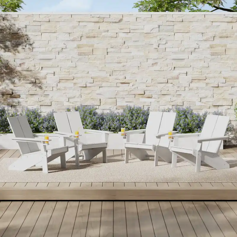 Polytrends Coastin Modern Poly Adirondack Chair (Set of 4), Black