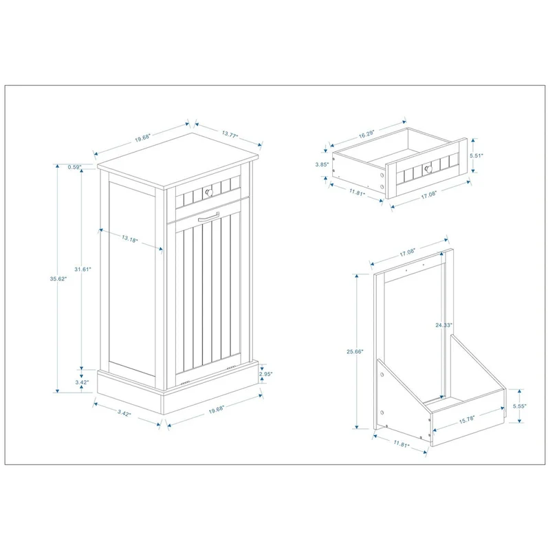 One Drawers and One-Compartment Tilt-Out Trash Cabinet Kitchen Trash Cabinet-White