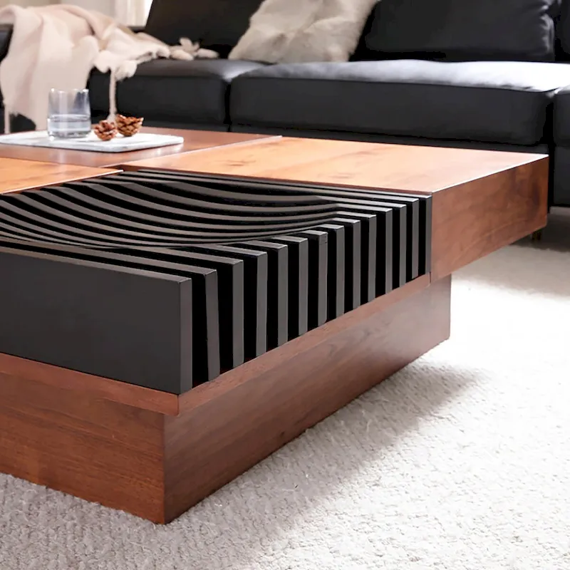 Mid-Century Modern Square Coffee Table Walnut Wood Finish Living Room Table