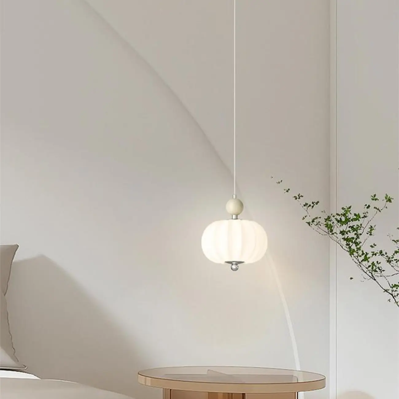 Elegant Milky Glass Globe LED Pendant Light with Bead Detail