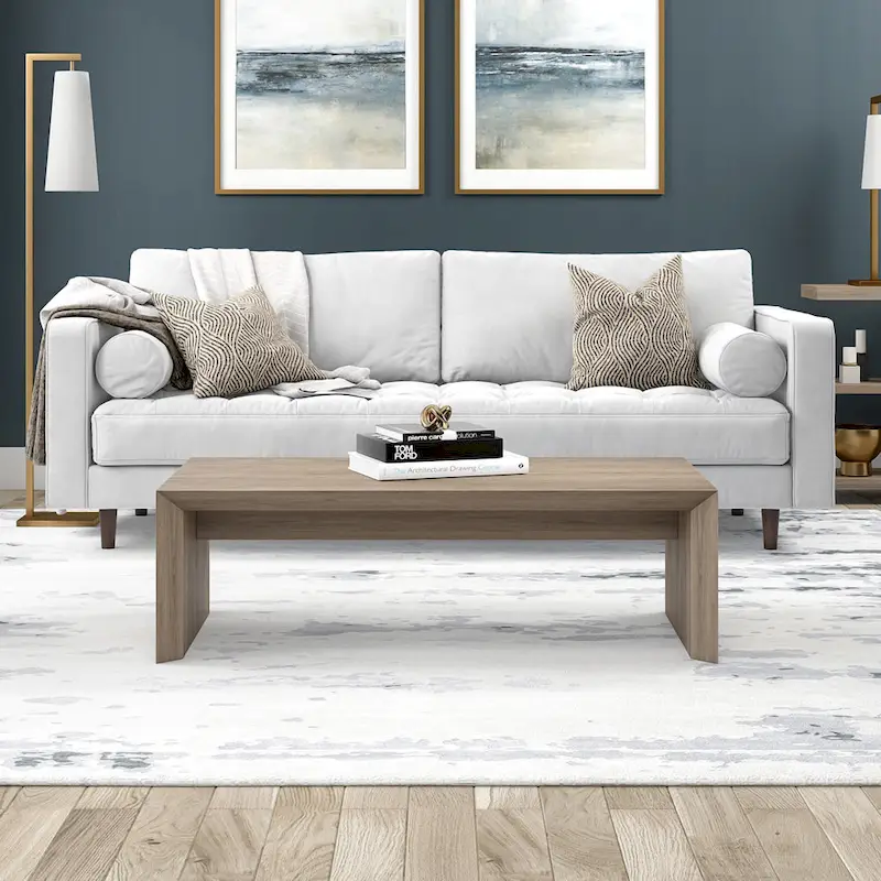 Natural Wood 48 Rectangular Coffee Table with Sled Base