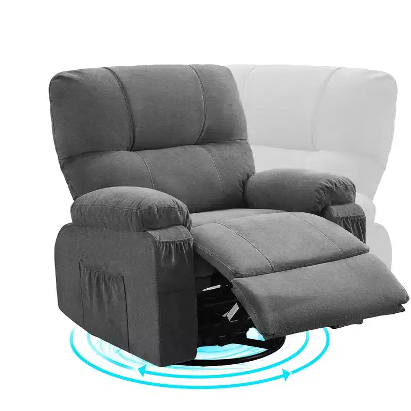 GDFStudio Gresham Modern Metal and Linen Tufted Upholstered Rotating Recliner Chair