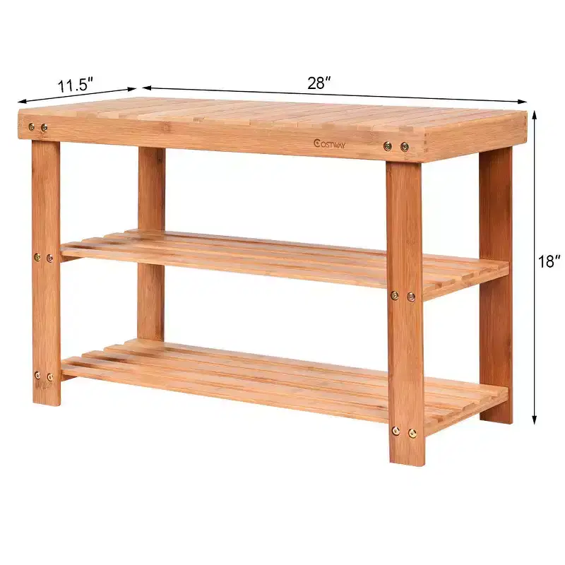 Costway 2-Tier Bamboo Shoe Bench Storage Racks Seat Organizer Entryway Hallway