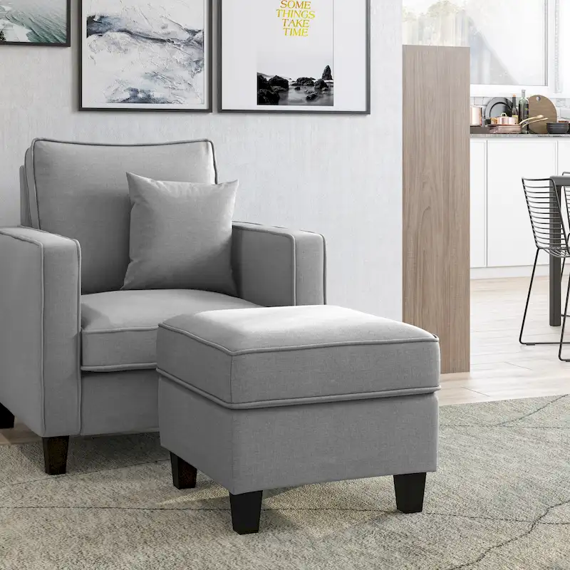 Light Grey / Taupe / Dark Grey / Blue Accent Chair with Ottoman, 2-Piece Set, 1-Seater